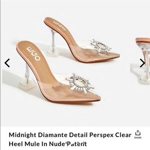 Nude Clear Transparent Mules with Crystal Embellishment Size 6